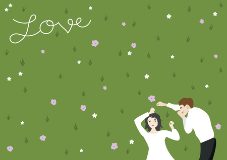 couple on green yardのイラスト素材