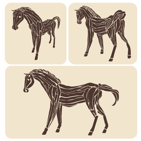 set of different wood horsesのイラスト素材