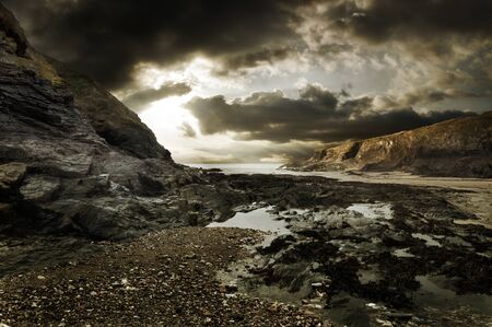 Dramatic coastline landscape of Port Isaac in Cornwallの写真素材