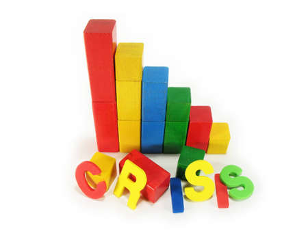 the word CRISIS and colored statistic bars isolated on white.の写真素材