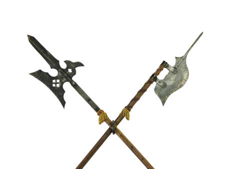 Ancient halberds isolated on whiteの写真素材