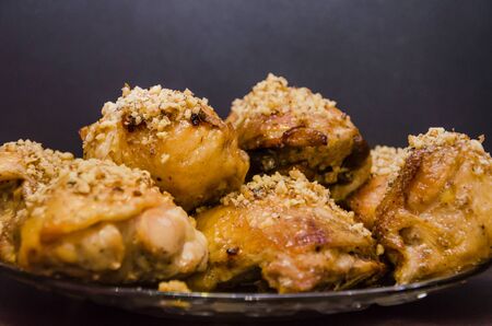 Prosciutto Wrapped Chicken. Selective focus. Stuffed chicken thighs.の写真素材