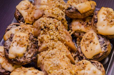 Stuffed mushrooms, rubbed with top with a nut.の写真素材