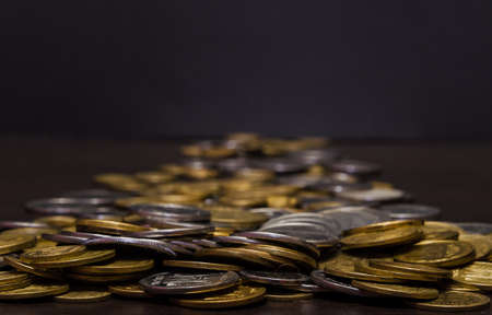 Euro coins. Euro money. Euro currency.Coins stacked on each other in different positions. Money concept.の写真素材