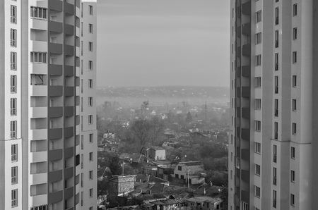 Black and white and color photos of the city of Kharkov.の写真素材