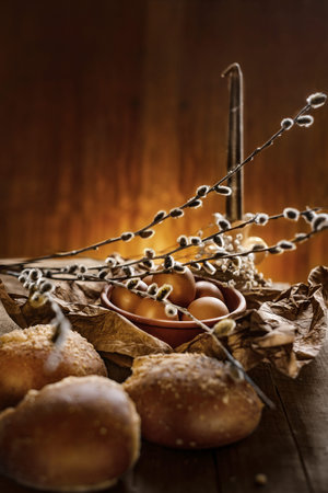 Easter still life in warm colors.