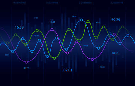 Business statistic and stock chart with data index. Investment and economic concept. Vector illustration in cartoon style.のイラスト素材