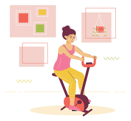 Woman in sport clothes on a training apparatus, doing sports indoors.のイラスト素材