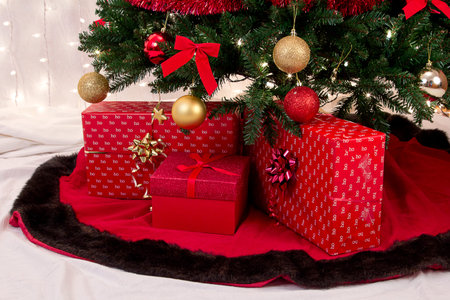 Christmas packages underthe treeの写真素材