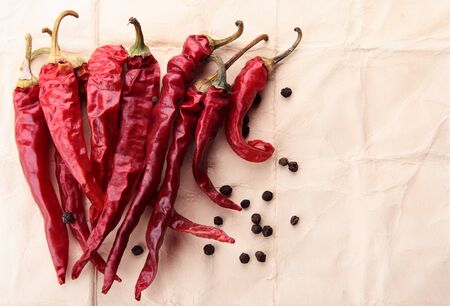 dry chili and black pepperの写真素材