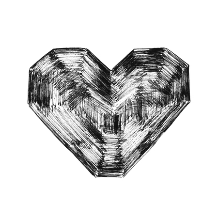 Linear hand drawn black heart.Valentines day.Isolated on white background.の写真素材