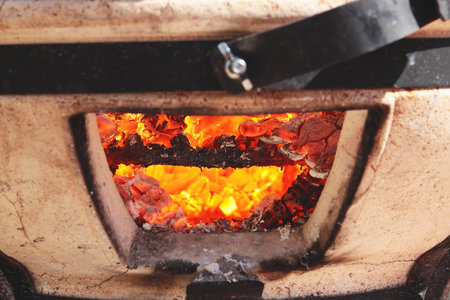 Burning fire in the ceramic furnace.の写真素材