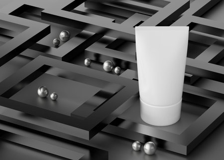 cosmetic product package. beauty product container mockup. night cream lotion serum. cosmetic gel. black background. men foam. beauty product collection. night beauty sincare concept. 3d illustratorの写真素材