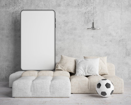football online live. smartphone mockup with white screen. sports broadcast channel. internet game...