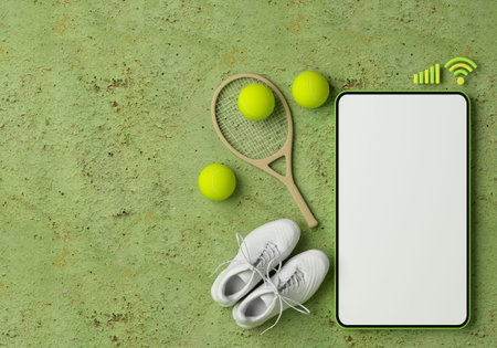 tennis live online from a smartphone. sport competition program. tennis game application. white...