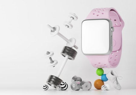 workout training from a watch. sport weight program. dumbbell app. white screen mobile. sport...