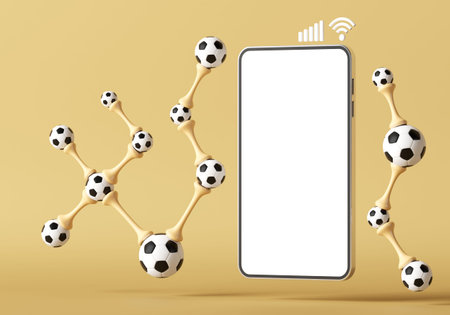 football online live. smartphone mockup with white screen. sports broadcast channel. football ball...
