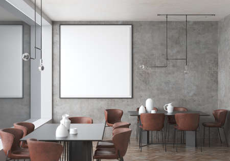 Mockup poster frame in Minimal style. interior with modern furniture. Minimalist interior design. living room frame design. copy space white background. modern white house concept. 3D illustration.の写真素材