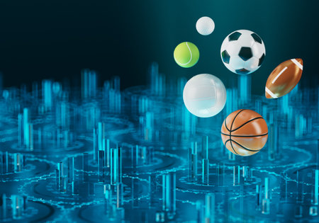 sports ball on sci-fi background. 3d illustrator. competition concept. casino backdrop design. 3d object. champion winner environment. football basketball volleyball golf tennis gameplay. copy space.の写真素材