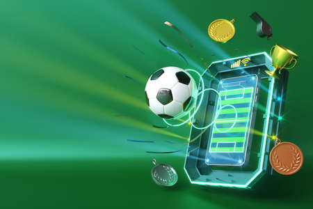football ball object in the abstract background. light neon shape digital concept. ball symbol graphic sports. 3d illustrator. depth blur background. space night glitter effect. motion line designの写真素材