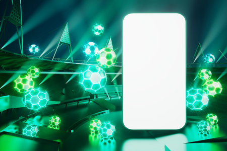 smartphone with a white screen. sports object on dark background. 3d copy space. live program...