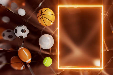 football ball object in the abstract background. light neon shape digital concept. ball symbol graphic sports. 3d illustrator. depth blur background. space night glitter effect. motion line designの写真素材