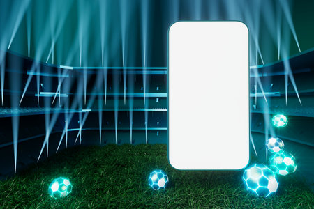 football 3d object in the abstract background, arena concept design, copy space, 3d illustration, glow neon light text frame, 3d rendering element, soccer game sport, sports equipment, realistic ballの写真素材