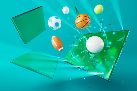 football 3d object in the abstract background, arena concept design, copy space, 3d illustration, glow neon light text frame, 3d rendering element, soccer game sport, sports equipment, realistic ballの写真素材