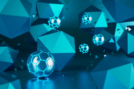 football 3d object in the abstract background, arena concept design, copy space, 3d illustration,...