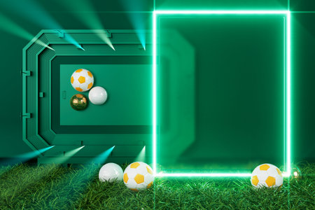 football 3d object in the abstract background, arena concept design, copy space, 3d illustration,...