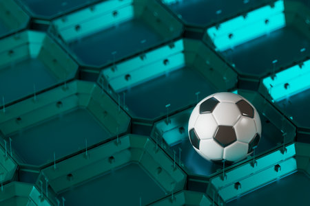 football 3d object in the abstract background, arena concept design, copy space, 3d illustration,...