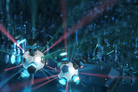 football 3d object in the abstract background, arena concept design, copy space, 3d illustration,...