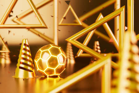 football 3d object in the abstract background, arena concept design, copy space, 3d illustration, glow neon light text frame, 3d rendering element, soccer game sport, sports equipment, realistic ballの写真素材