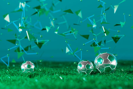 football ball object. online sport lives watch. 3d illustration. soccer ball background design. abstract 3d technology stadium goal concept. realistic rendering. bet casino sports game competition.の写真素材