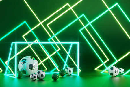 football ball object. online sport lives watch. 3d illustration. soccer ball background design. abstract 3d technology stadium goal concept. realistic rendering. bet casino sports game competition.の写真素材