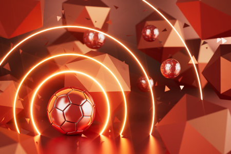 football balls object, sport ball design, football element concept, 3d illustration, abstract football technology, 3d realistic render, green grass field , online sport live, casino sport businessの写真素材