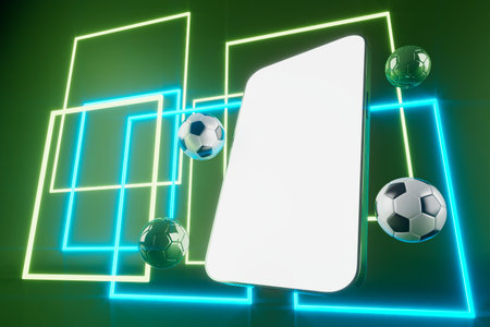 football balls object, sport ball design, football element concept, 3d illustration, abstract football technology, 3d realistic render, green grass field , online sport live, casino sport businessの写真素材