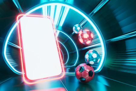 football balls object, sport ball design, football element concept, 3d illustration, abstract football technology, 3d realistic render, green grass field , online sport live, casino sport businessの写真素材