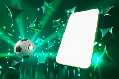 football balls object, sport ball design, football element concept, 3d illustration, abstract football technology, smartphone mobile screen, green grass field, online sport live, casino sport businessの写真素材