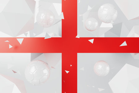 football balls object, sport ball design, football element concept, 3d illustration, abstract football technology, red and white design background,  online sport live, England UK flag, realistic 3dの写真素材