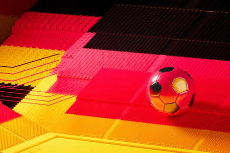 football balls object, sport ball design, football element German color concept, 3d illustration, abstract football technology, smartphone mobile screen, green background, online sport, German flagの写真素材