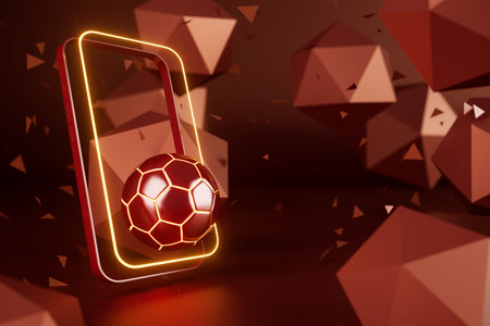 football balls object, sport ball design, football element concept, 3d illustration, abstract football technology, smartphone mobile screen, green grass field, online sport live, casino sport businessの写真素材