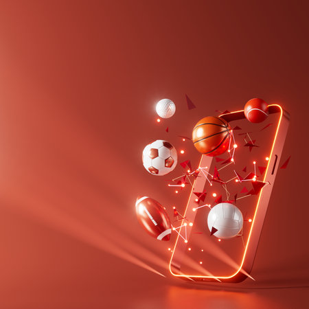 football balls object, sport ball design, football element concept, 3d illustration, abstract football technology, smartphone mobile screen, green grass field, online sport live, casino sport businessの写真素材