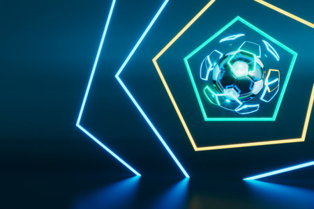 football balls object, sport ball design, football element concept, 3d illustration, abstract football technology, smartphone mobile screen, green grass field, online sport live, casino sport businessの写真素材