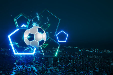 football balls object, sport ball design, football element concept, 3d illustration, abstract football technology, smartphone mobile screen, green grass field, online sport live, casino sport businessの写真素材