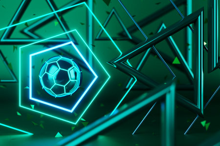 football balls object, sport ball design, football element concept, 3d illustration, abstract football technology, smartphone mobile screen, green grass field, online sport live, casino sport businessの写真素材