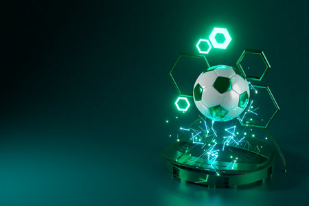 football balls object, sport ball design, football element concept, 3d illustration, abstract football technology, smartphone mobile screen, green grass field, online sport live, casino sport businessの写真素材