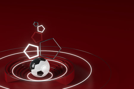 football balls object, sport ball design, football element concept, 3d illustration, abstract football technology, smartphone mobile screen, green grass field, online sport live, casino sport businessの写真素材