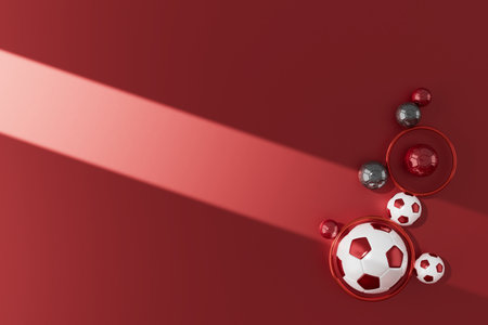 football balls object, sport ball design, football element concept, 3d illustration, abstract football technology, smartphone mobile screen, green grass field, online sport live, casino sport businessの写真素材