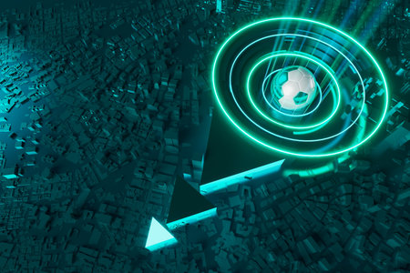football balls object, sport ball design, football element concept, 3d illustration, abstract football technology, smartphone mobile screen, green grass field, online sport live, casino sport businessの写真素材